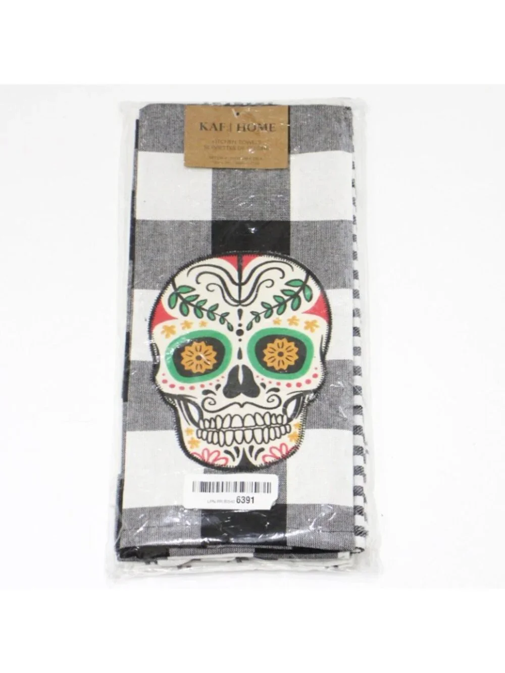 Pantry Appliqué Halloween Dish Towel Set of 4 100% Cotton 18x18 Sugar Scull